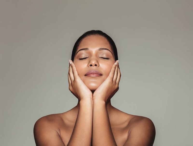 woman after microneedling