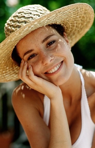 woman in garden hat botox stock photo 0