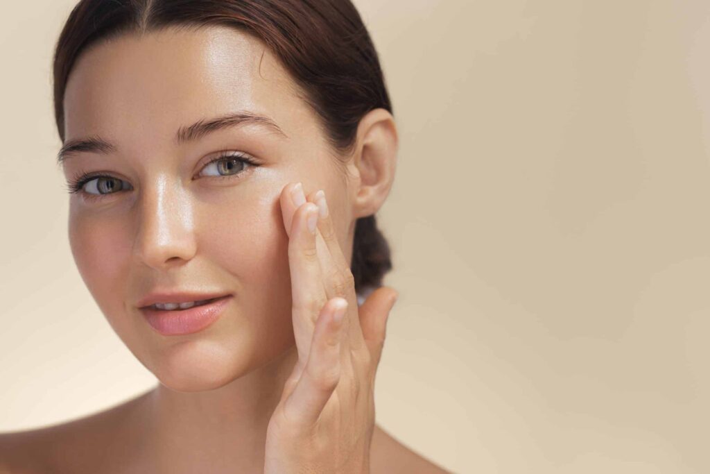 Close up of woman’s face with smooth, fresh skin from dermaplaning in Lone Tree, CO